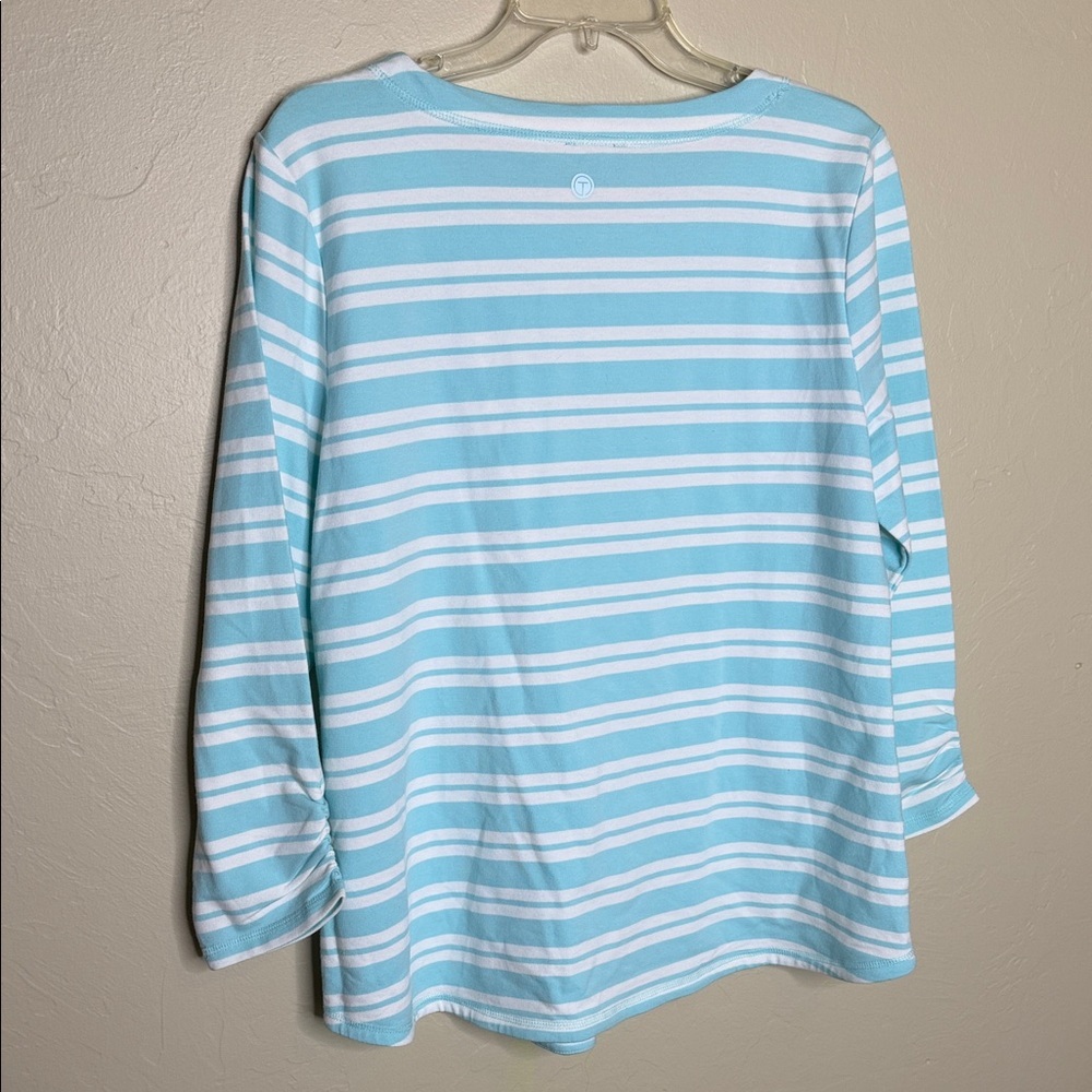 T by Talbots Women's Striped Top - Light Blue and White - Picture 6 of 8